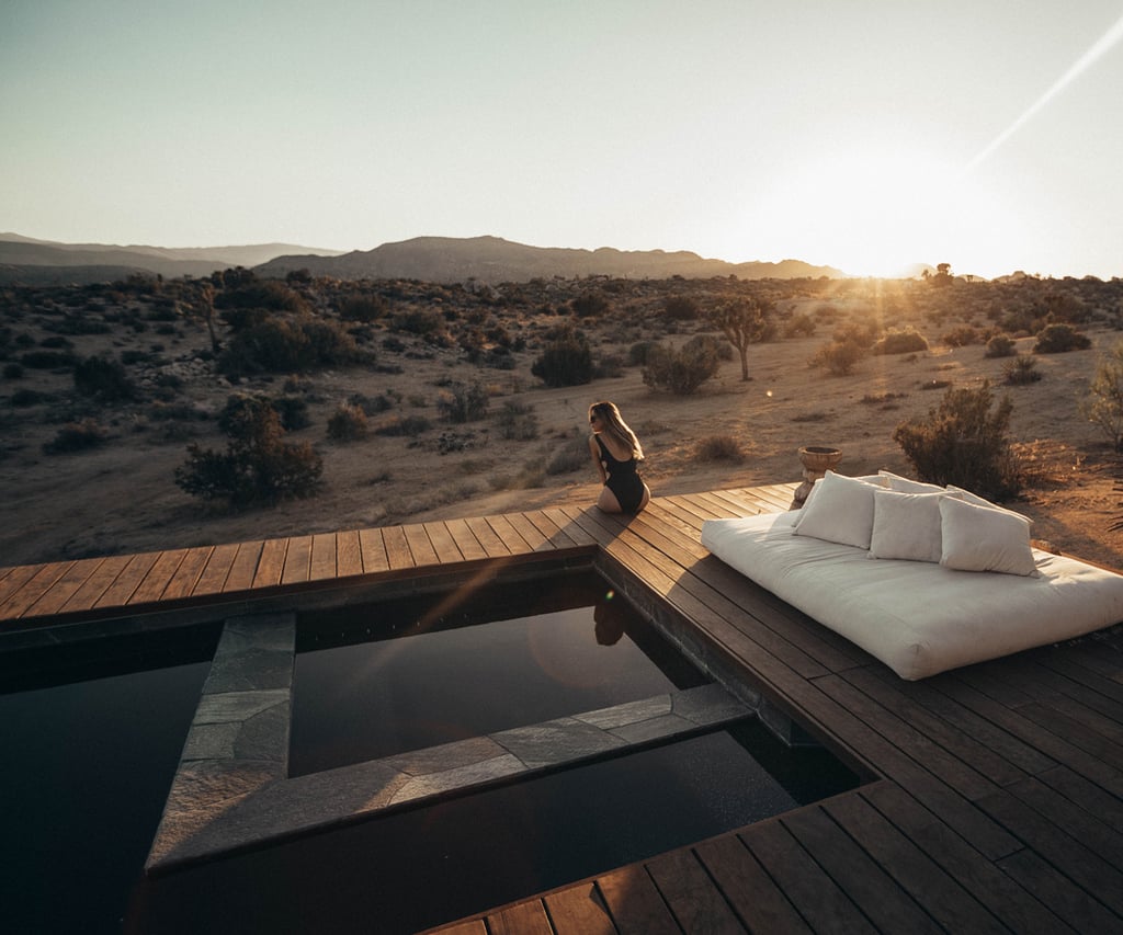 Above ground pool deck floating in desert