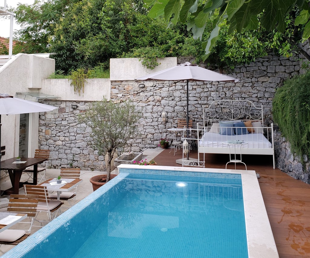 Semi inground pool with deck idea