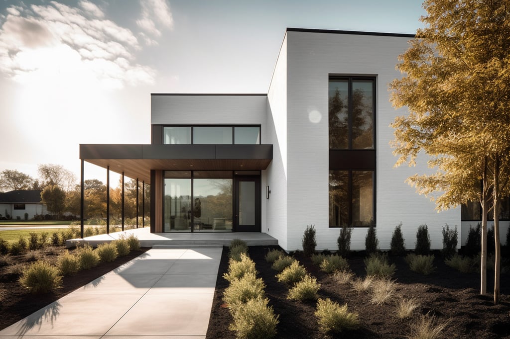 White modern house with black trim