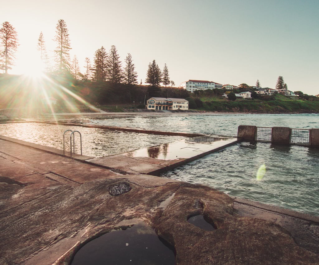 Natural stone pool deck idea