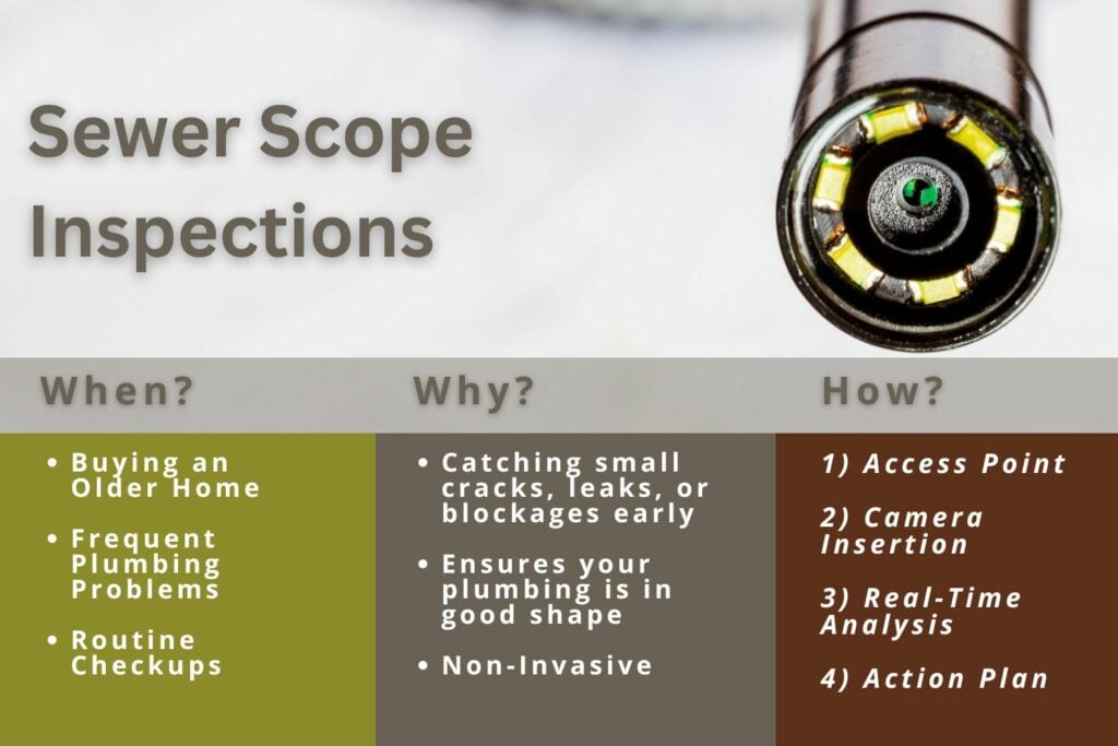 Sewer scope inspections use a camera to identify blockages or other issues