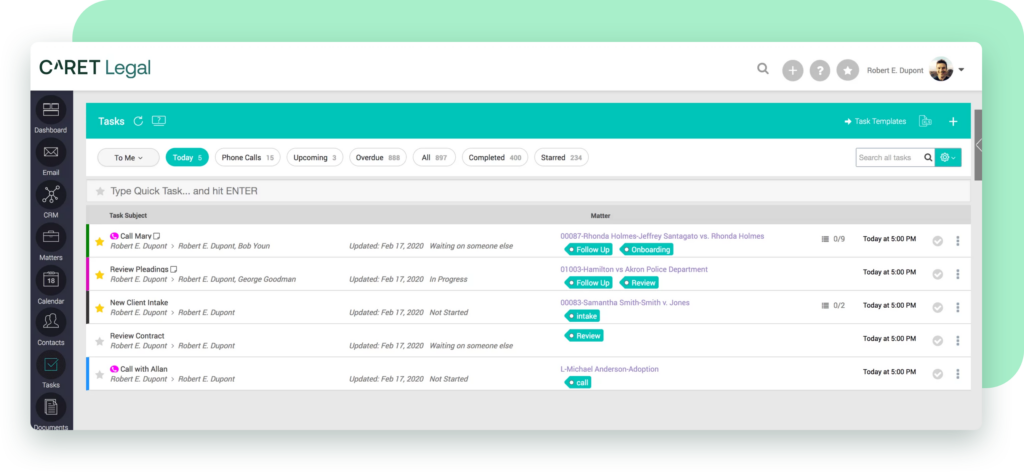 Task management in CARET Legal