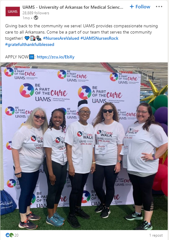 Example of a social media post from a healthcare company