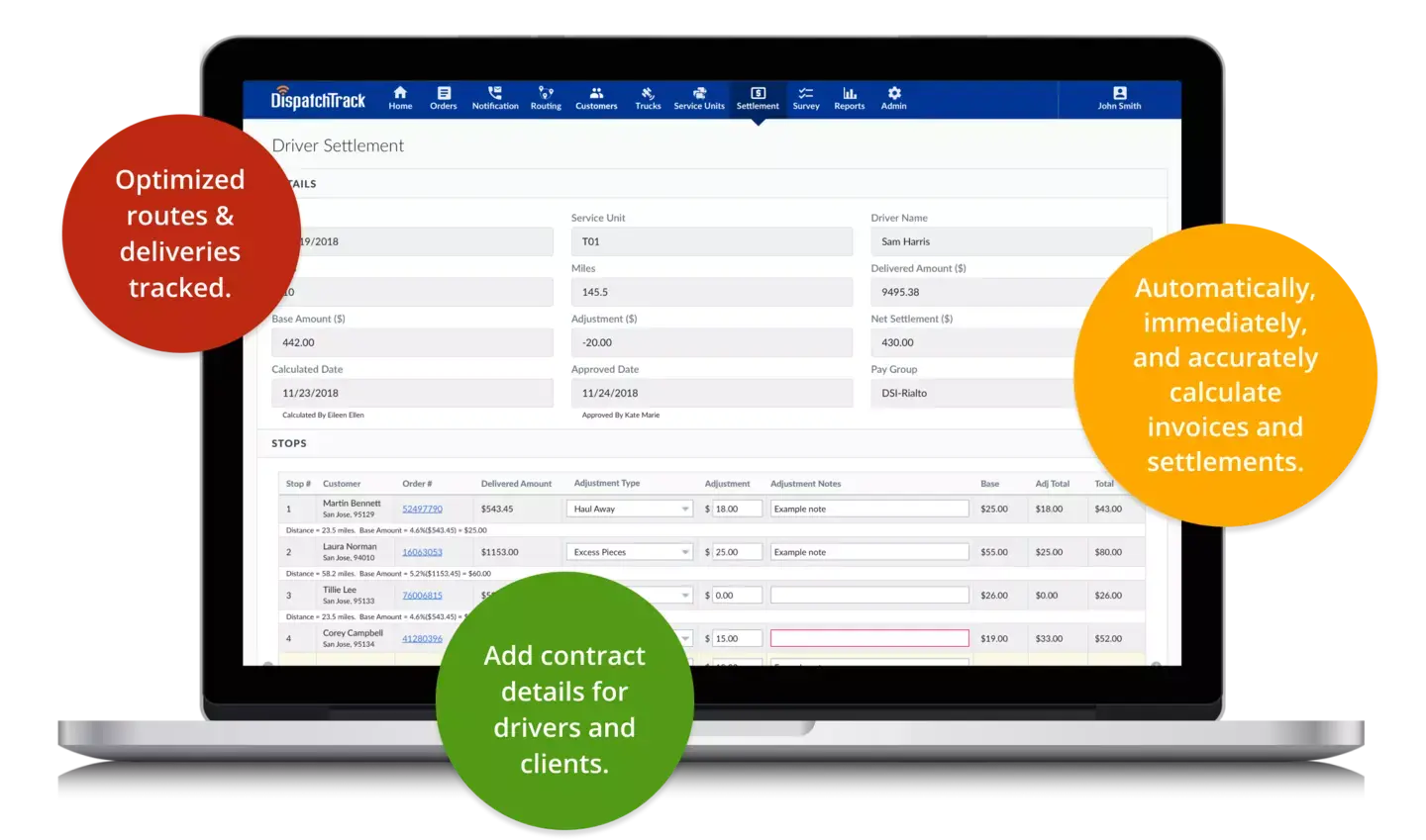 Billing and settlement software screenshot