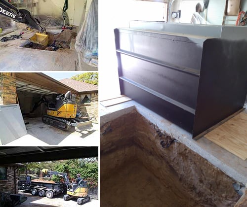 digging hole in garage for tornado shelter