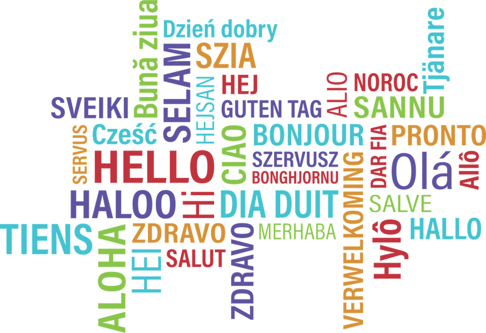 This is a picture of words in different foreign languages. All of the words are in different languages, including English, French, Italian, and Hawaiian. 