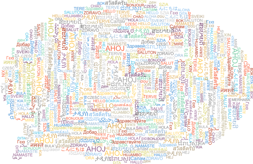 This is a speech bubble made up of words in foreign languages. 