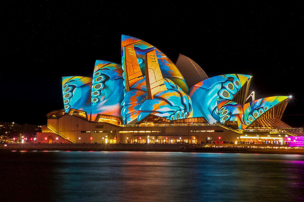 They Sydney Opera House at night.