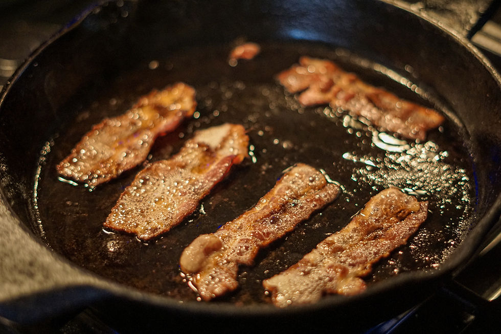 Sizzle. Fun words. Fun verbs. Bacon sizzling.