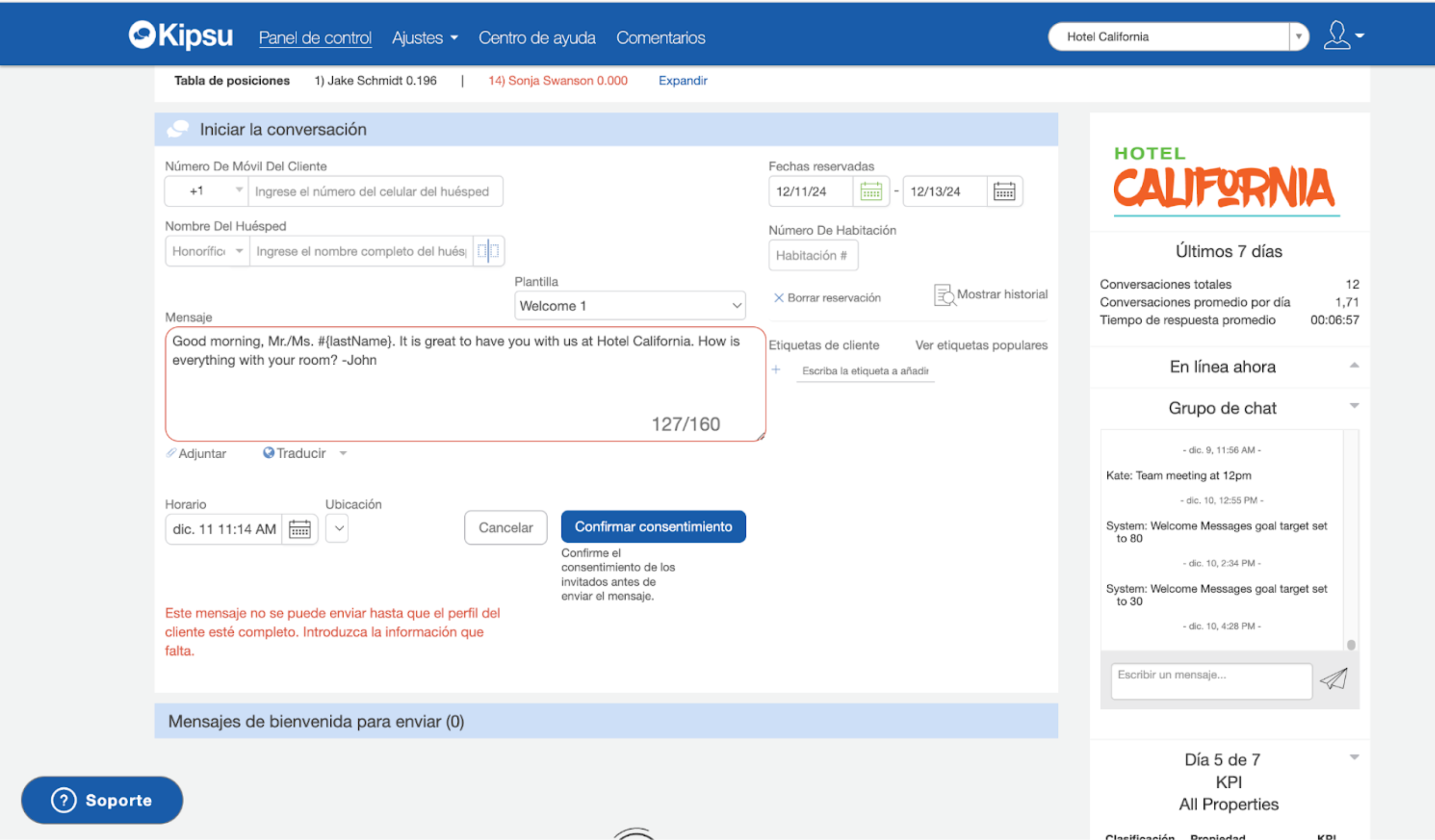 Kipsu interface in Spanish