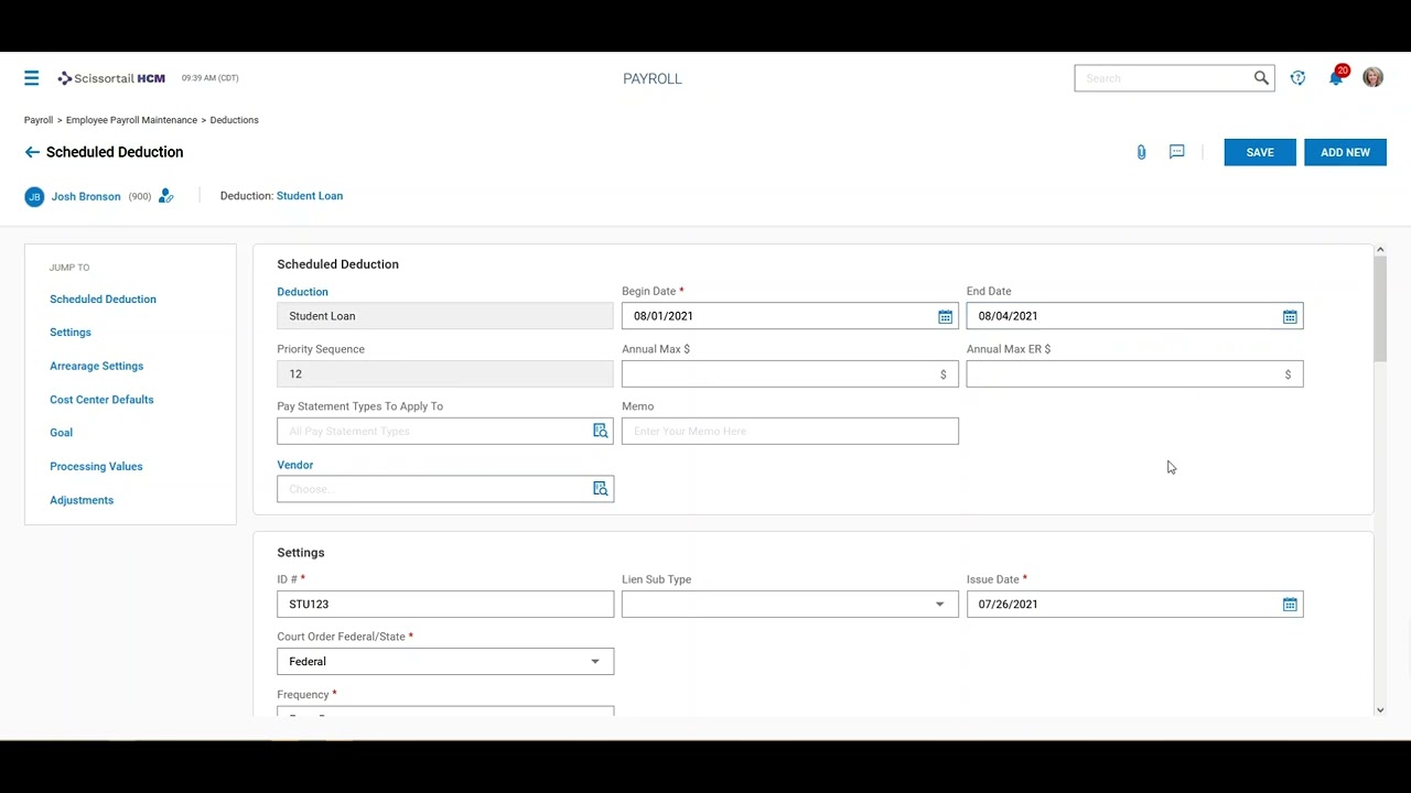 How to End an Employee Deduction with a Goal in Scissortail HCM