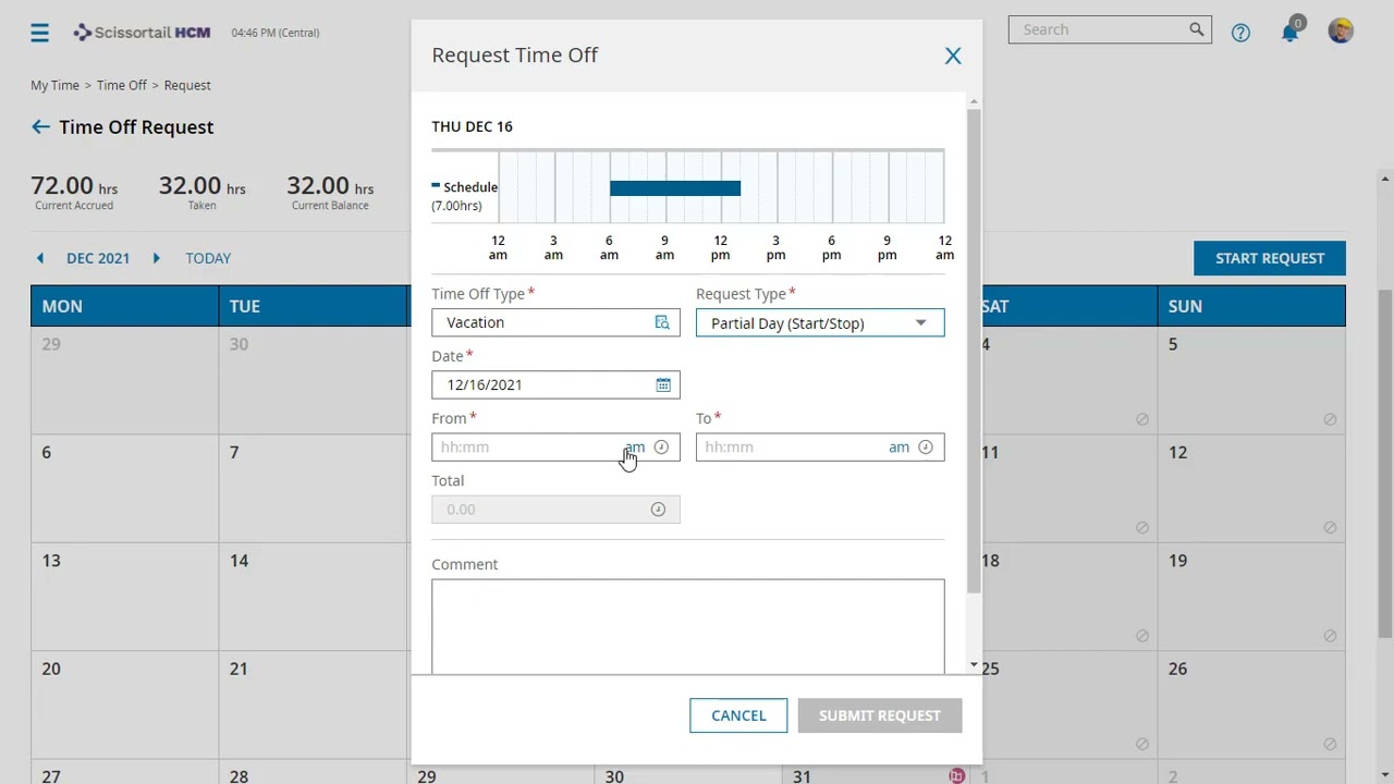 How to Request Time Off in the Accruals Widget