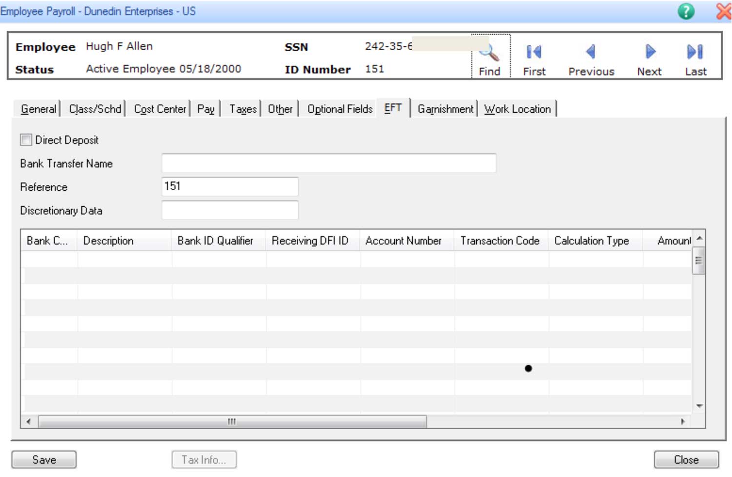 Add EFT/Direct Deposit to an Employees Page in HRMS