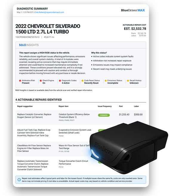 BlueDriver MAX Appraisal Report for Dealers